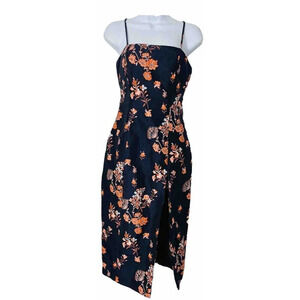 Elliatt Midi Dress Sz S Floral Textured Side Slit Chic Sexy Designer Square Neck